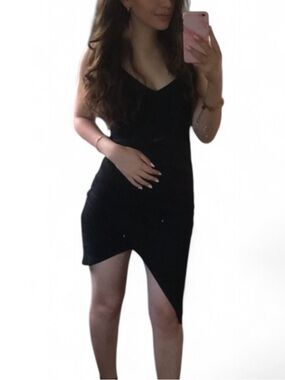 Mind Code Black Asymmetrical Slip Dress